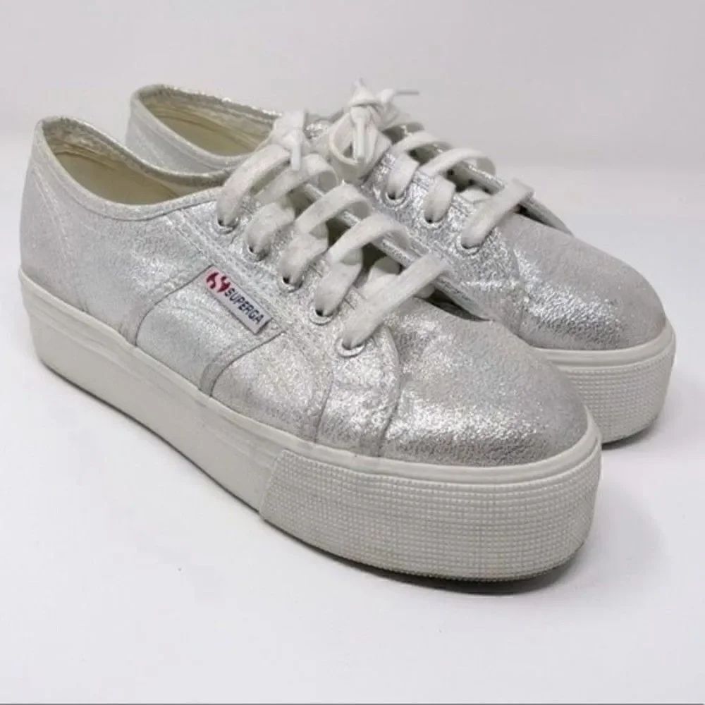 Superga unisex platforms metallic sparkle silver Usa M 6 Usa W 7.5 BoxE